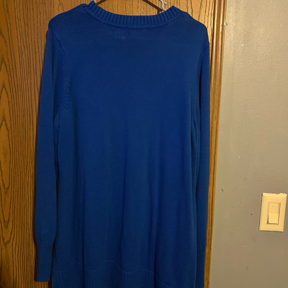 Isaac Mizrahi Blue Cardigan Sweater V-Neck Long Silhouette - Picture 3 of 3
